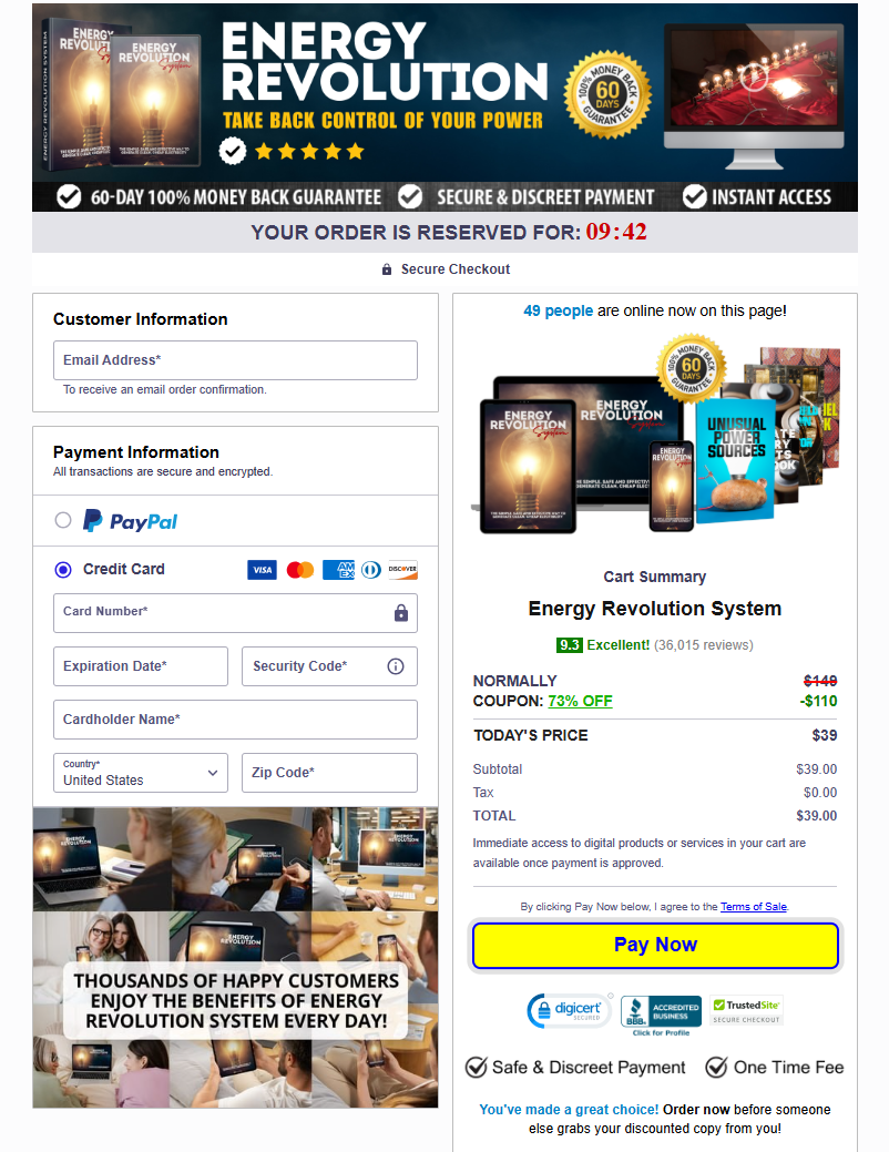 Official Energy Revolution System website purchase page